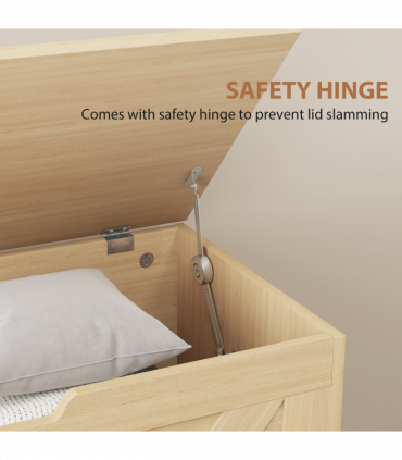 HOMCOM Storage Trunk with 2 Safety Hinges, 80cm, Natural Wood Finish