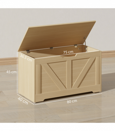 HOMCOM Storage Trunk with 2 Safety Hinges, 80cm, Natural Wood Finish