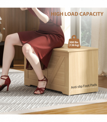 HOMCOM Storage Trunk with 2 Safety Hinges, 80cm, Natural Wood Finish