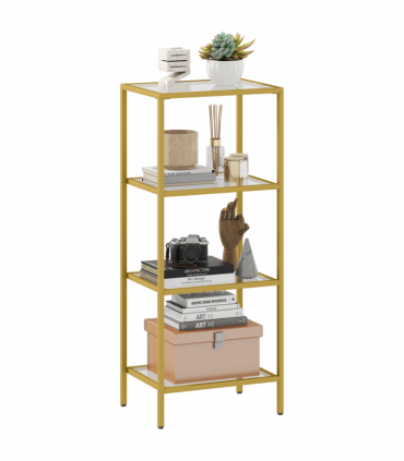 HOMCOM 4-Tier Shelving Unit Modern Glass Shelf Bookshelf for Home Gold Tone
