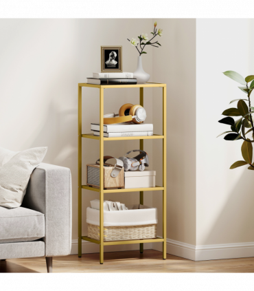 HOMCOM 4-Tier Shelving Unit Modern Glass Shelf Bookshelf for Home Gold Tone
