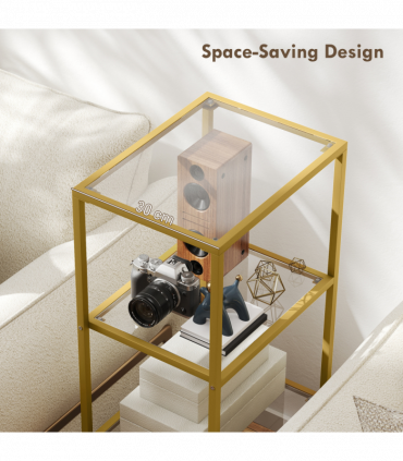 HOMCOM 4-Tier Shelving Unit Modern Glass Shelf Bookshelf for Home Gold Tone