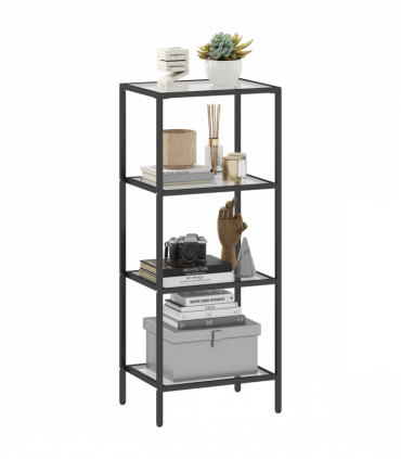 HOMCOM 4-Tier Shelving Unit Modern Glass Shelf Bookshelf for Home Black