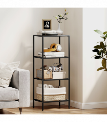 HOMCOM 4-Tier Shelving Unit Modern Glass Shelf Bookshelf for Home Black