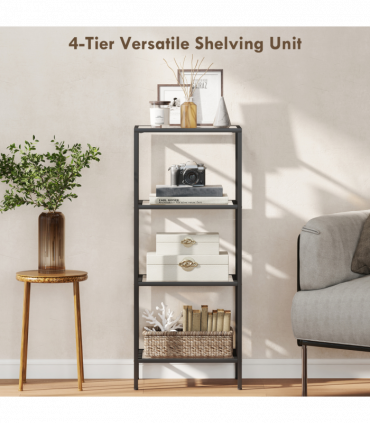 HOMCOM 4-Tier Shelving Unit Modern Glass Shelf Bookshelf for Home Black