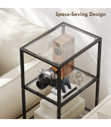 HOMCOM 4-Tier Shelving Unit Modern Glass Shelf Bookshelf for Home Black