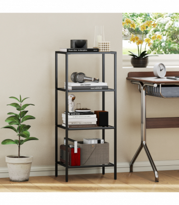 HOMCOM 4-Tier Shelving Unit Modern Glass Shelf Bookshelf for Home Black