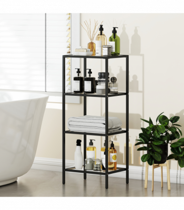 HOMCOM 4-Tier Shelving Unit Modern Glass Shelf Bookshelf for Home Black