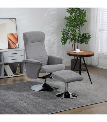 HOMCOM Upholstered Swivel Recliner Armchair with Ottoman, Grey
