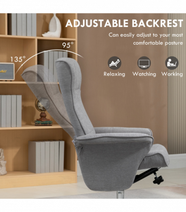 HOMCOM Upholstered Swivel Recliner Armchair with Ottoman, Grey