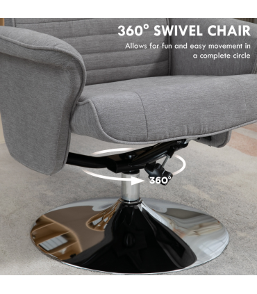 HOMCOM Upholstered Swivel Recliner Armchair with Ottoman, Grey
