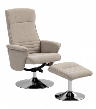 HOMCOM Upholstered Swivel Recliner Armchair with Ottoman, Beige