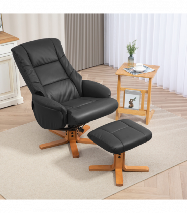 HOMCOM Recliner Armchair with Wood Base, Upholstered Reclining Chair, Black