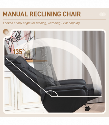 HOMCOM Recliner Armchair with Wood Base, Upholstered Reclining Chair, Black