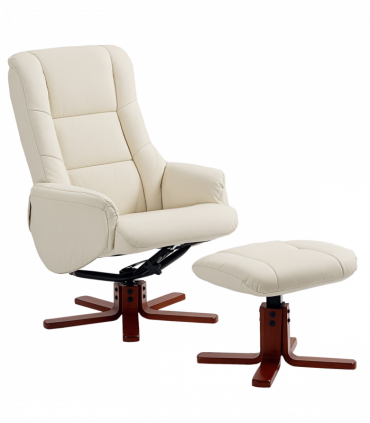 HOMCOM Recliner Armchair with Wood Base, Upholstered Reclining Chair, Cream