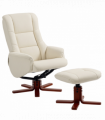 HOMCOM Recliner Armchair with Wood Base, Upholstered Reclining Chair, Cream