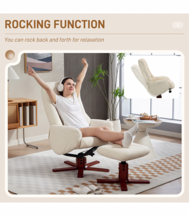 HOMCOM Recliner Armchair with Wood Base, Upholstered Reclining Chair, Cream