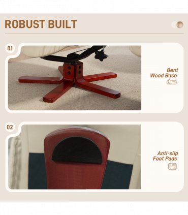 HOMCOM Recliner Armchair with Wood Base, Upholstered Reclining Chair, Cream