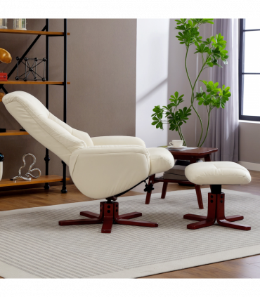 HOMCOM Recliner Armchair with Wood Base, Upholstered Reclining Chair, Cream