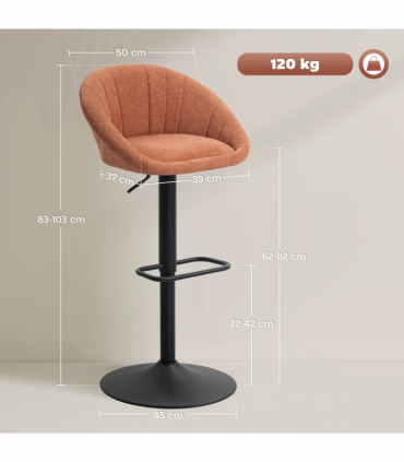 HOMCOM Swivel Bar Stools Set of 2 Height Adjustable Bar Chairs Orange