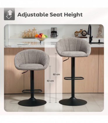 HOMCOM Swivel Bar Stools Set of 2 Height Adjustable Bar Chairs Grey