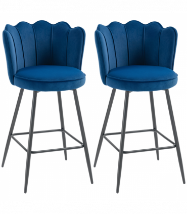 HOMCOM Set of 2 Barstools with Petal Backrest for Kitchen Island Dark Blue