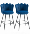HOMCOM Set of 2 Barstools with Petal Backrest for Kitchen Island Dark Blue