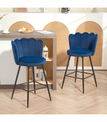 HOMCOM Set of 2 Barstools with Petal Backrest for Kitchen Island Dark Blue