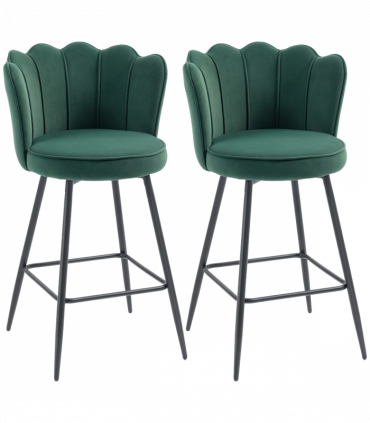 HOMCOM Set of 2 Barstools with Petal Backrest for Kitchen Island Dark Green