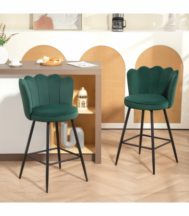 HOMCOM Set of 2 Barstools with Petal Backrest for Kitchen Island Dark Green