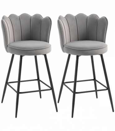 HOMCOM Set of 2 Barstools with Petal Backrest for Kitchen Island Grey