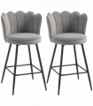 HOMCOM Set of 2 Barstools with Petal Backrest for Kitchen Island Grey