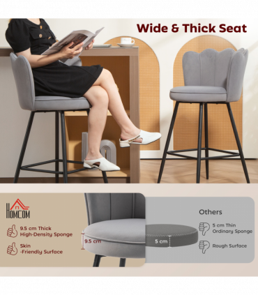 HOMCOM Set of 2 Barstools with Petal Backrest for Kitchen Island Grey