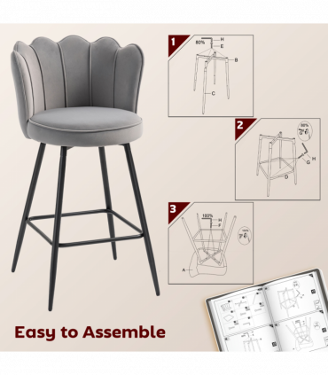 HOMCOM Set of 2 Barstools with Petal Backrest for Kitchen Island Grey