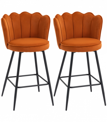 HOMCOM Set of 2 Barstools with Petal Backrest for Kitchen Island Orange