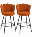 HOMCOM Set of 2 Barstools with Petal Backrest for Kitchen Island Orange