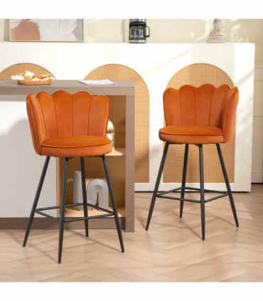 HOMCOM Set of 2 Barstools with Petal Backrest for Kitchen Island Orange