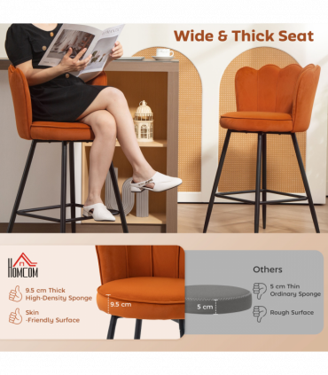 HOMCOM Set of 2 Barstools with Petal Backrest for Kitchen Island Orange