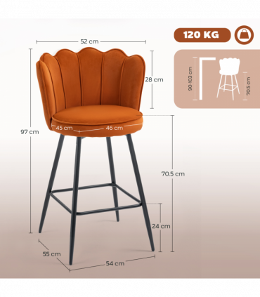 HOMCOM Set of 2 Barstools with Petal Backrest for Kitchen Island Orange