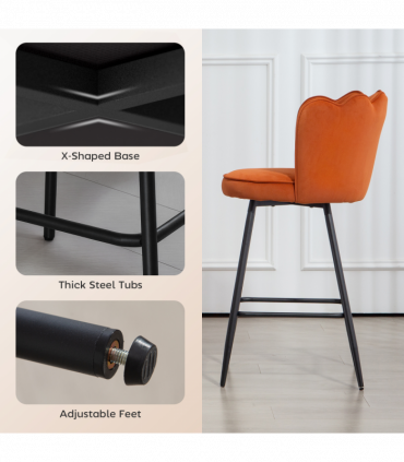 HOMCOM Set of 2 Barstools with Petal Backrest for Kitchen Island Orange