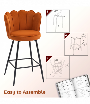 HOMCOM Set of 2 Barstools with Petal Backrest for Kitchen Island Orange