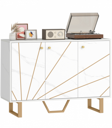 HOMCOM Sideboard Storage Cupboard with Metal Legs for Living Room, White