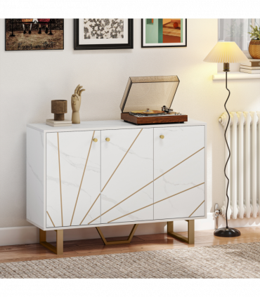 HOMCOM Sideboard Storage Cupboard with Metal Legs for Living Room, White