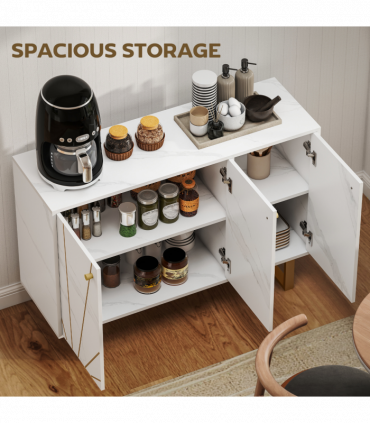 HOMCOM Sideboard Storage Cupboard with Metal Legs for Living Room, White