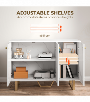HOMCOM Sideboard Storage Cupboard with Metal Legs for Living Room, White