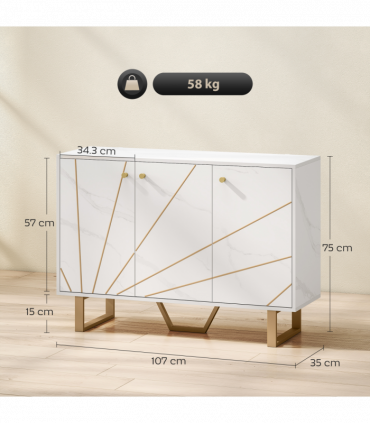 HOMCOM Sideboard Storage Cupboard with Metal Legs for Living Room, White