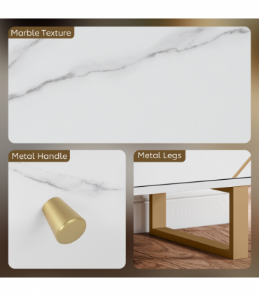 HOMCOM Sideboard Storage Cupboard with Metal Legs for Living Room, White