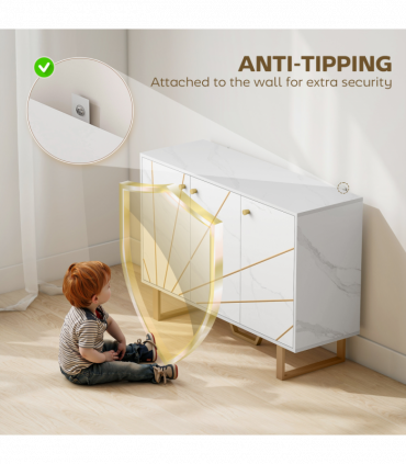 HOMCOM Sideboard Storage Cupboard with Metal Legs for Living Room, White