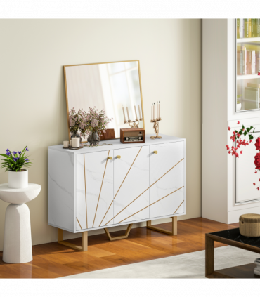 HOMCOM Sideboard Storage Cupboard with Metal Legs for Living Room, White