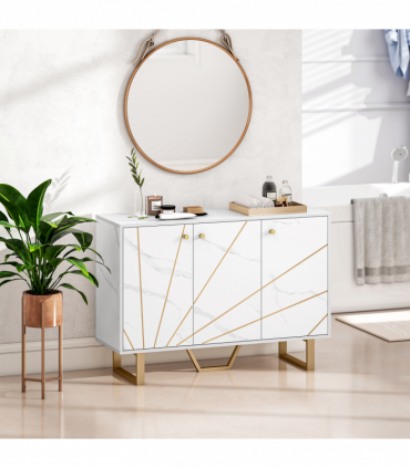 HOMCOM Sideboard Storage Cupboard with Metal Legs for Living Room, White